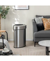 Slickblue Stainless Corner Steel Trash Bin with Lid and Anti-slip Bottom-Silver