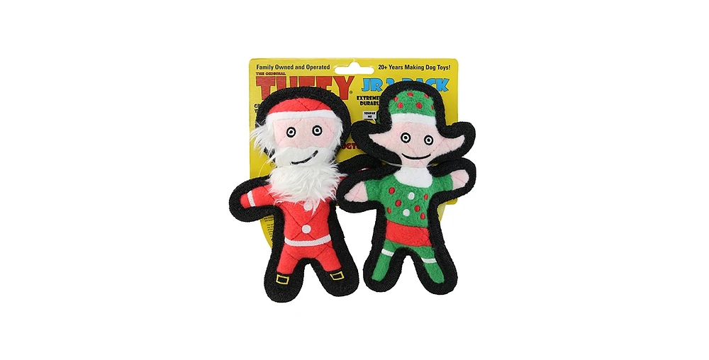 Tuffy Jr Holiday Elf and Santa 2 Pack, Dog Toy