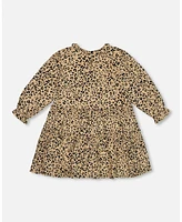 Deux par Big Girls Long Sleeve Viscose Dress With Frill Printed Leopard