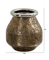 Slickblue 9.5" Textured Bronze Vase with Silver Rim