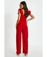 Quiz Women's Scuba Crepe Frill Sleeve Chain Belt Palazzo Jumpsuit