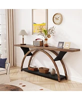 Tribesigns 70.87" Console Table with Storage Shelf, Narrow Long Sofa Behind Couch Table, 2-Tier Rustic Entryway Half Moon Frame for H