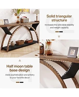 Tribesigns 70.87" Console Table with Storage Shelf, Narrow Long Sofa Table Behind Couch Table, 2-Tier Rustic Entryway Table with Half Moon Frame for H