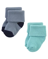 Hudson Baby Boys Cotton Rich Newborn and Terry Socks, Navy Taupe, 6-12 Months