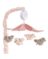 Lambs & Ivy Petals Pink/Gray Birds Musical Baby Crib Mobile Soother Toy