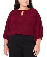 Vince Camuto Plus Size Glitter-Knit Keyhole-Neck Top