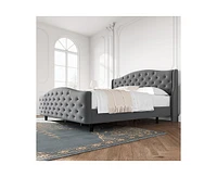 gaomon Luxury Upholstered Bed Frame with Wingback Headboard, Velvet Platform Mattress Foundation Wooden Slats, No Box Spring Needed, Gr