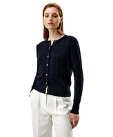 Lilysilk Women's Cable-Knit Cashmere Crewneck Cardigan