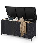 85 Gallon Rattan Deck Box with Waterproof Liner Universal Wheels & Gas Strut