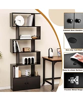 Costway 6-Tier S-Shaped Bookcase Storage Rack Bookshelf with Cabinet Anti-toppling Devices