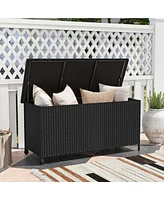 Costway 85 Gallon Rattan Deck Box with Waterproof Liner Universal Wheels & Gas Strut