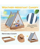 Wooden Sandbox with Canopy Tent Design Fir Wood Frame 2 Bench Seats Bottom