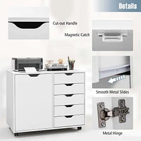 Costway 5-Drawer Chest Rolling Storage Dresser Lateral File Cabinet with Adjustable Shelf