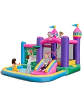 Costway 6-in-1 Kids Inflatable Bounce House with Slide Jumping Area Ball Pit Pools Castle without Blower