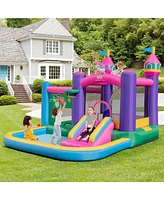 Costway 6-in-1 Kids Inflatable Bounce House with Slide Jumping Area Ball Pit Pools Castle without Blower
