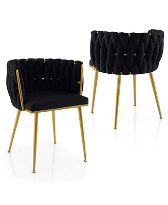 Costway Upholstered Dining Chair Set of 2 with Curved Backrest Electroplated Metal Tubes