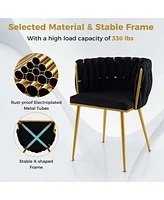 Costway Upholstered Dining Chair Set of 2 with Curved Backrest Electroplated Metal Tubes