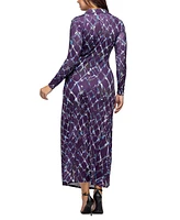 24seven Comfort Apparel Women's Purple Print Collared Wrap Maxi Dress