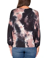 24seven Comfort Apparel Women's Mocha Tie Dye Batwing Sleeve Relaxed Fit Top