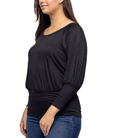 24seven Comfort Apparel Women's Round Neck Long Sleeve Banded Bottom Top