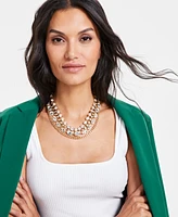 I.n.c. International Concepts Gold-Tone Link & Crystal Layered Collar Necklace, 17" + 3" extender, Created for Macy's