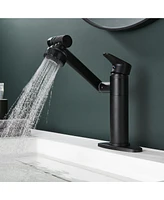 Boyel Living Single Handle Single Hole 2-Spray Swivelable Stainless Steel Bathroom Faucet with Deckplate Included in Matte Black