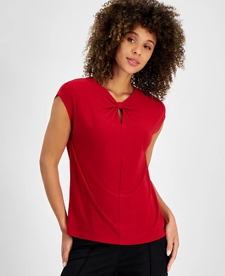 Kasper Women's Twist Keyhole-Neck Cap-Sleeve Top, Regular and Petite Sizes