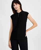 Kasper Women's Cap-Sleeve Band-Collar Top