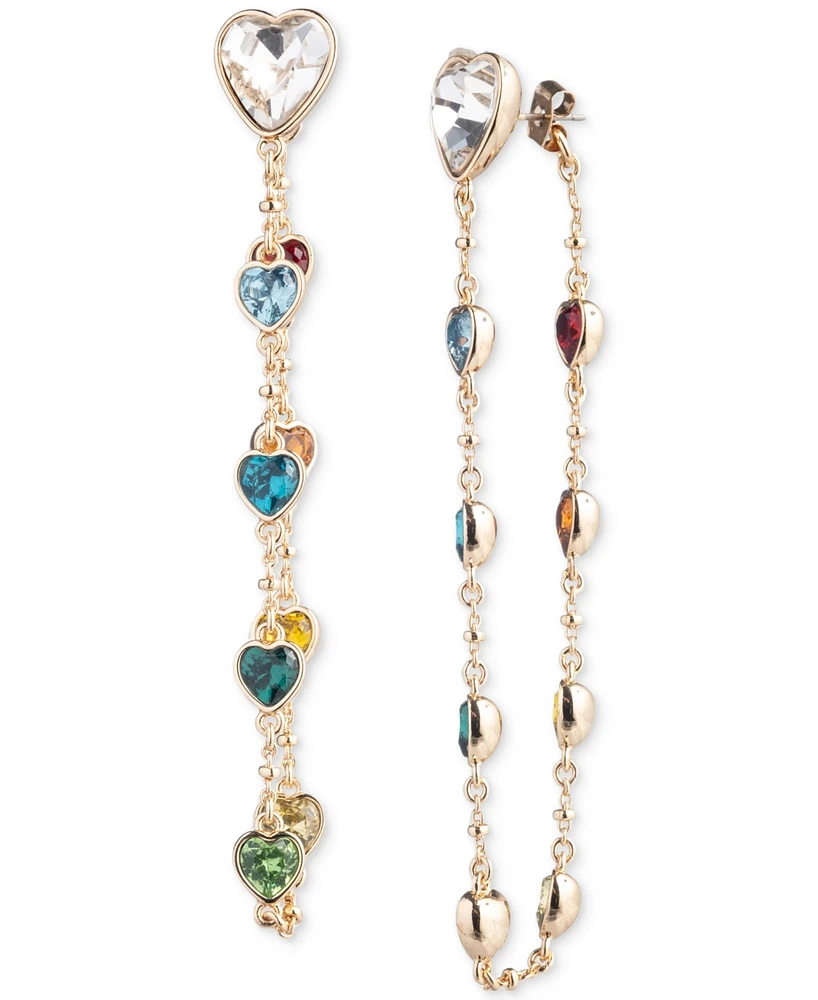 Emily in Paris Gold-Tone Multicolor Heart & Chain Front-to-Back Earrings