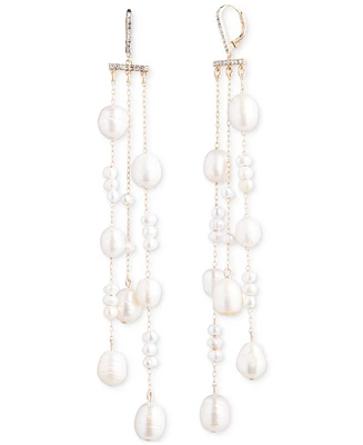 Emily in Paris Gold-Tone Pave & Freshwater Pearl Triple-Row Statement Earrings