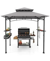 Skonyon 8 x 5 Ft Outdoor Grill Gazebo with 2 Side Shelves and 20 Hooks