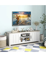 Gymax Farmhouse Tv Stand for TVs up to 65'' Media Console Center w/ Doors Cubbies Dark Brown