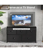 Gymax 5 Drawers Dresser Tv Stand Chest Clothes Storage Organizer with 5 Fabric Bins