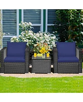 Skonyon 3 Pieces Patio Wicker Conversation Set with Cushion