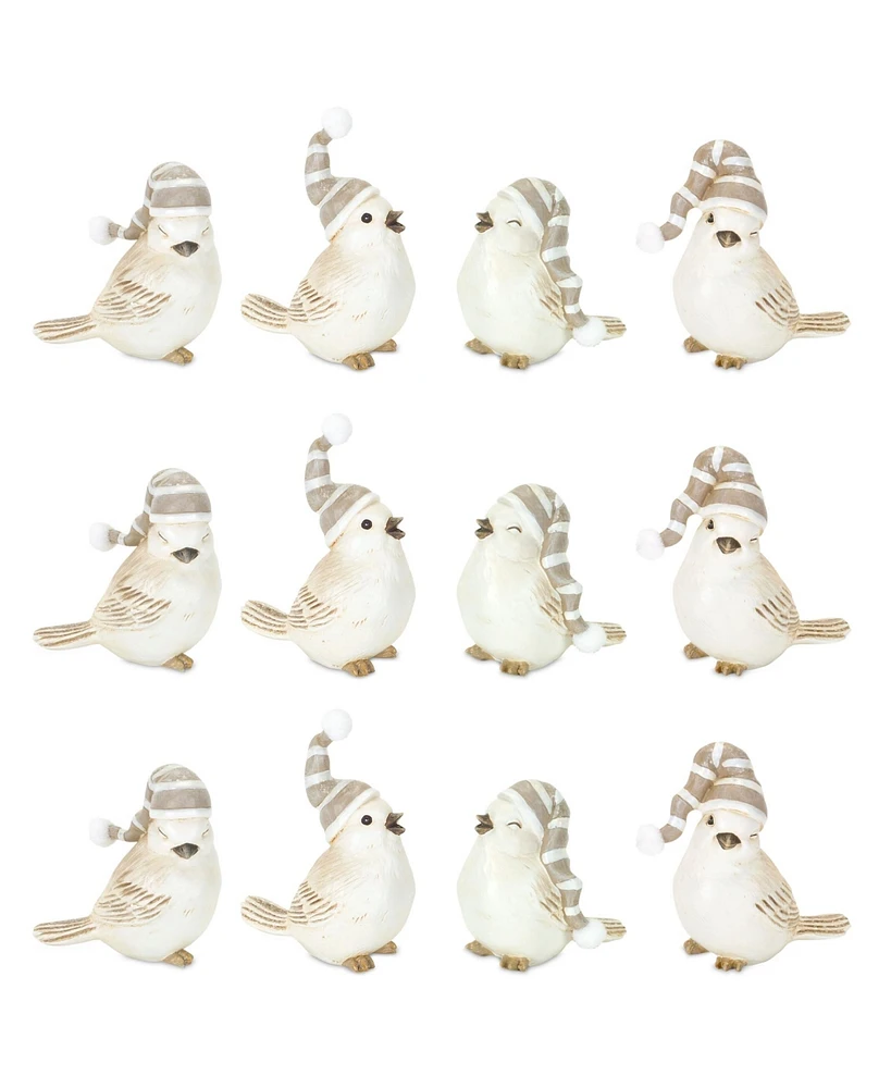 Slickblue Festive Bird with Hat Figurines (Set of 12): Cheerful Holiday Decor for Mantels and Tables