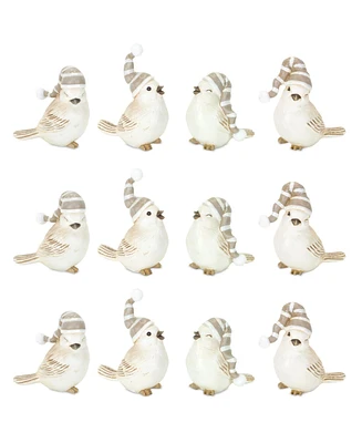 Slickblue Festive Bird with Hat Figurines (Set of 12): Cheerful Holiday Decor for Mantels and Tables