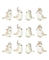 Slickblue Festive Bird with Hat Figurines (Set of 12): Cheerful Holiday Decor for Mantels and Tables