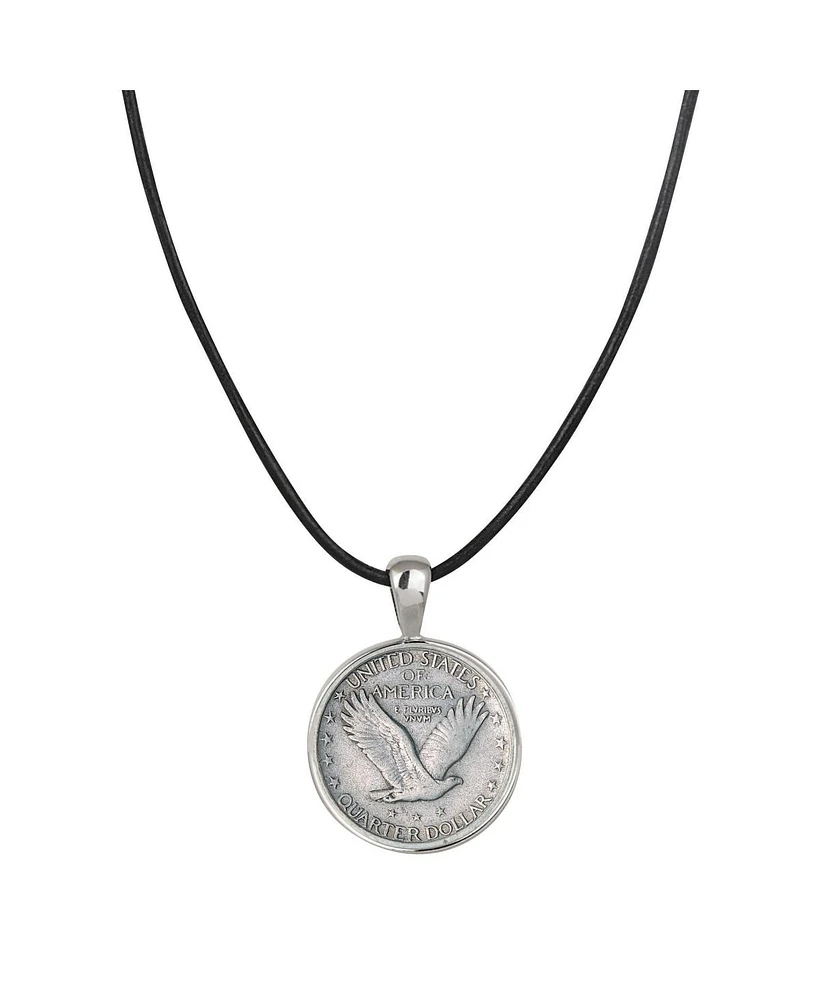 American Coin Treasures 16370 Standing Liberty Silver Quarter Pendant with Leather Cord for Men - Reverse