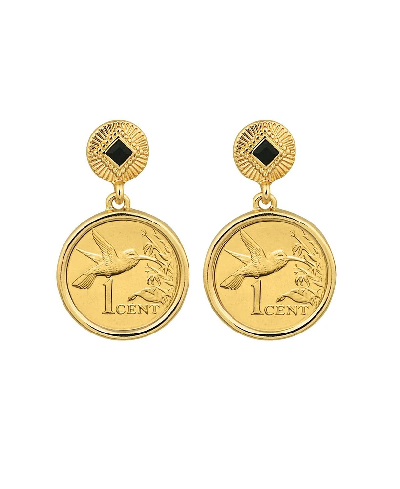 American Coin Treasures 17092 Gold Layered Hummingbird Coin Goldtone Art Decor Earrings with Black Stone, Gold