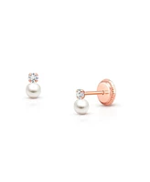 Tiny Blessings Children's 14K Gold 3mm Pearl Drop Studs Girls' Screw Back Earrings