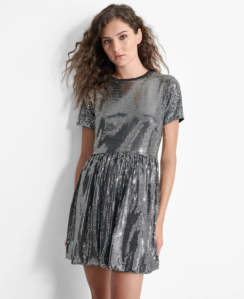 Dkny Women's Sequin Bubble Skirt Mini Dress