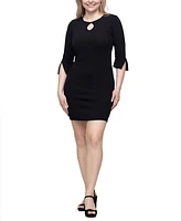 24seven Comfort Apparel Women's Keyhole Three Quarter Sleeve Mini Dress