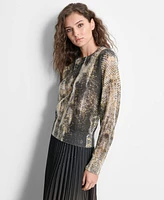 Dkny Women's Printed Round-Neck Long-Sleeve Sweater