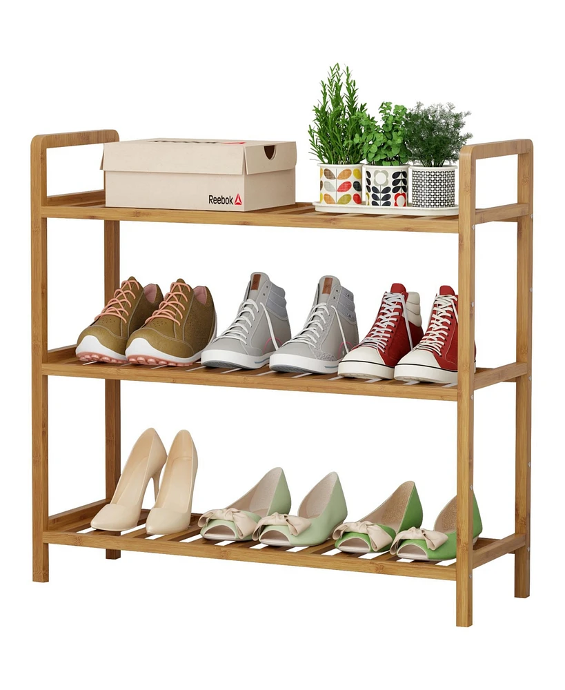 Skonyon 3-Tier Bamboo Shoe Rack Storage Organizer with Adjustable Shelving