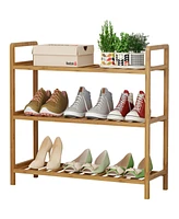 Skonyon 3-Tier Bamboo Shoe Rack Storage Organizer with Adjustable Shelving