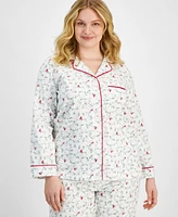 Charter Club Plus Cotton Flannel Printed Pajama Set, Created for Macy's