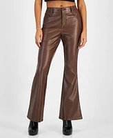 Dollhouse Juniors' Faux-Leather Five-Pocket Flare Pants