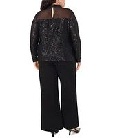 Vince Camuto Plus Illusion-Trim Sequined Top