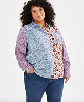 Style & Co Plus Blocked Bloom Perfect Shirt, Created for Macy's