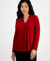 Ak Anne Klein Petite Long-Sleeve V-Neck Blouse